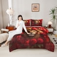 thumbnail image 4 of Feelyou 3D Wildlife Lion Full Size Comforter Sets, Red Rose Flower Bedding Comforter Set, Couple Lover Men Women Reversible Bedding Sets, Lightweight Room Decor, 3 Pieces, 4 of 8