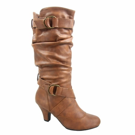 Maggie-39 Women's Round Toe High Heel Zipper Mid-Calf Causal Dress Boots Shoes