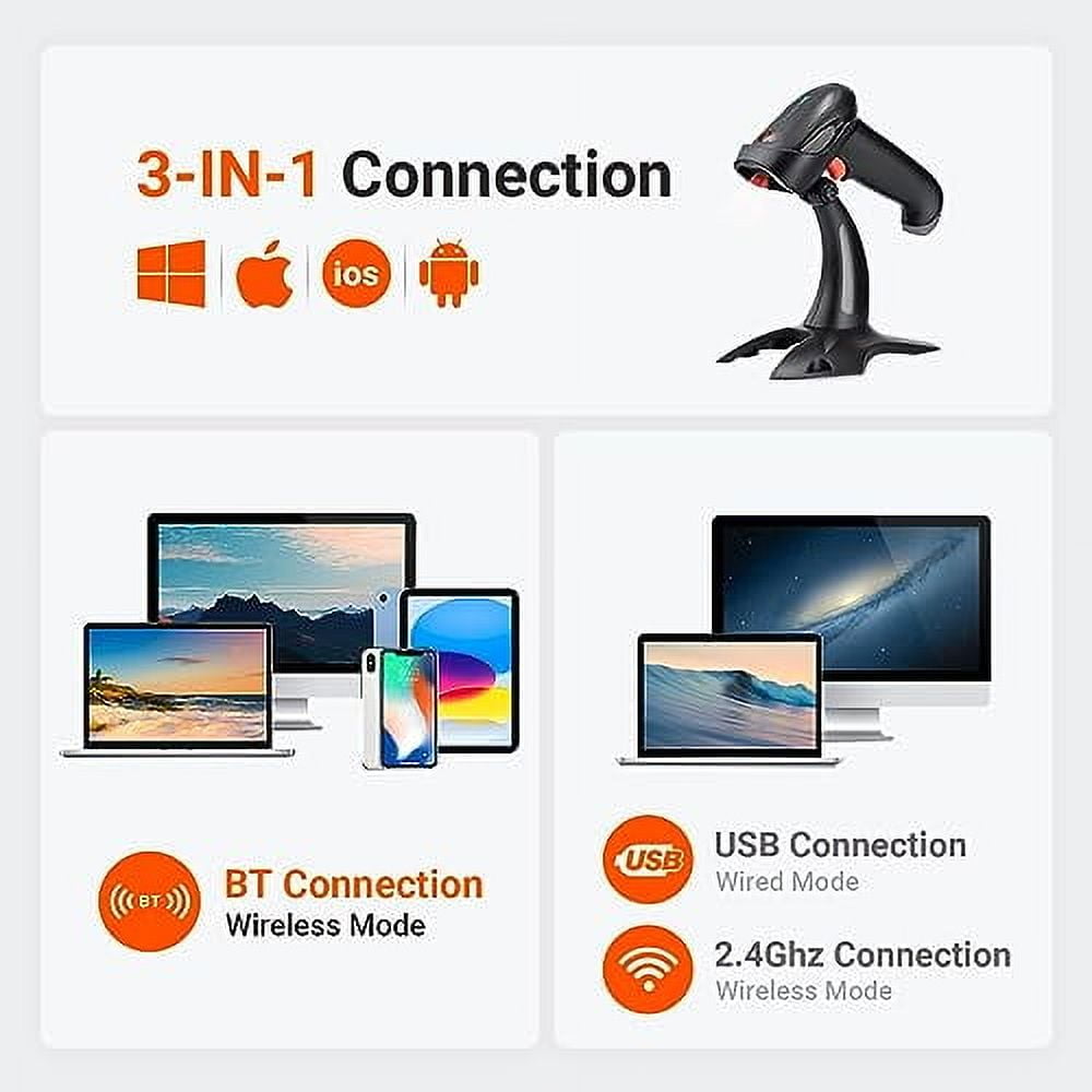 Tera 2D Wireless Barcode Scanner Handheld Barcode Reader with Vibration Alert Gray Model HW0002 Gray