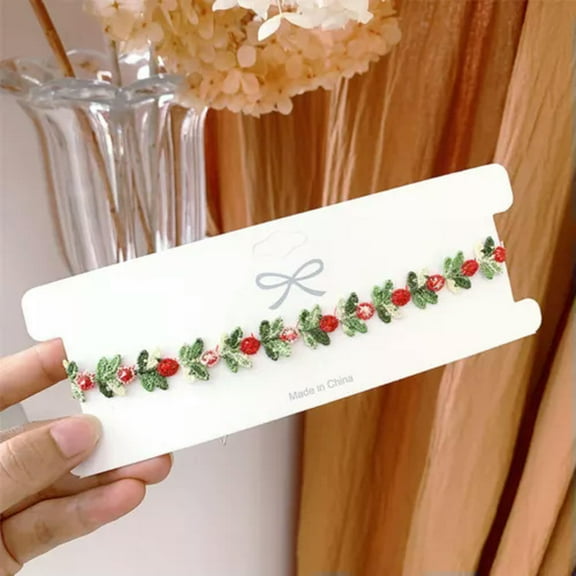 EOEMY Women Romantic Embroidery Flowers Necklace Choker Chic Clavicle Chain Jewelry-Red