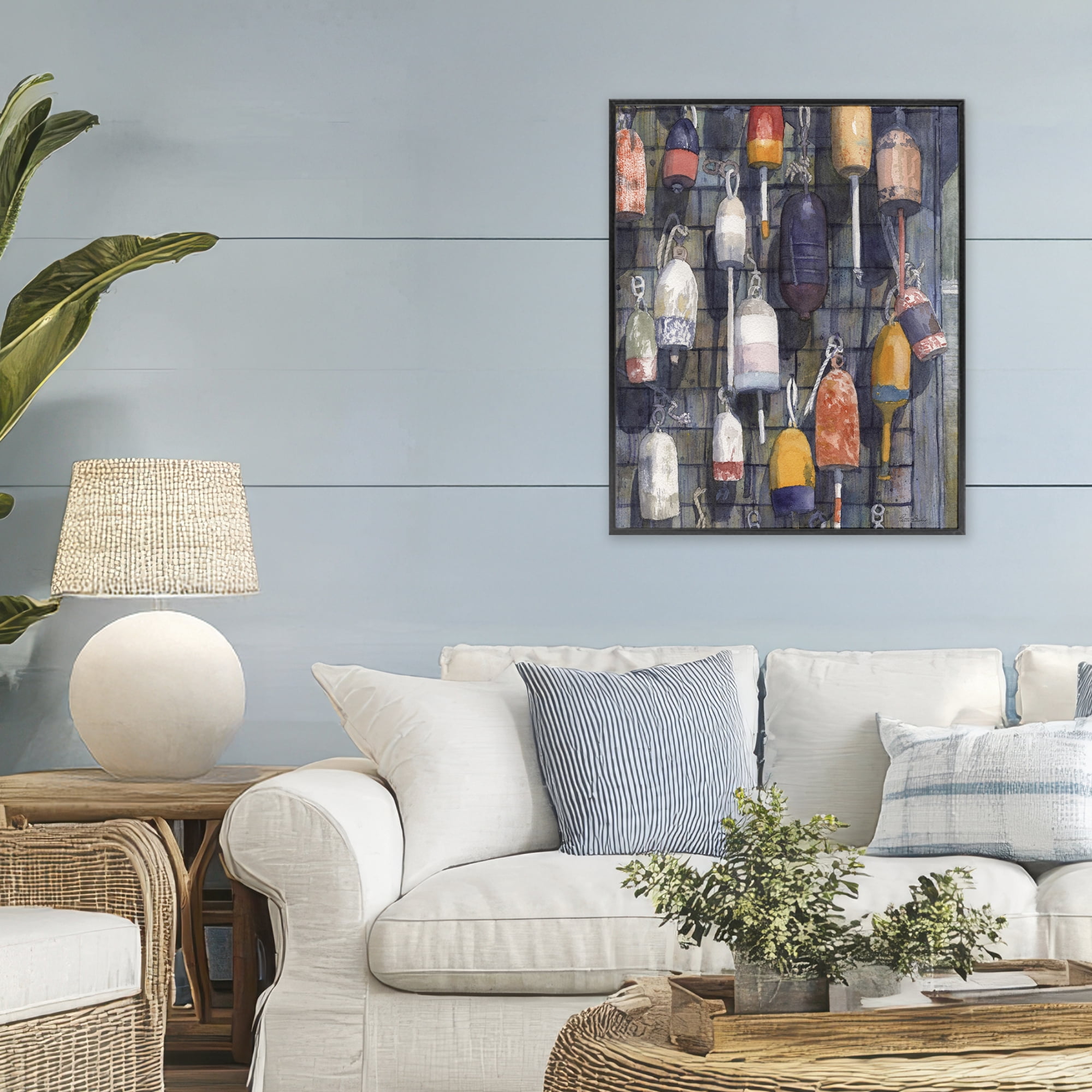 Stupell Industries Watercolor Hanging Buoys Black Framed Giclee Art, design by Patti Bishop