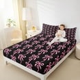 thumbnail image 5 of Homewish Chic Fashion Bowknot Twin Sheet Sets for Kids, Black Pink Bow-tie Twin Fitted Sheet, Modern Stripes Abstract Flat Sheet, Breathable Home Decor, 3 Pieces, 5 of 8