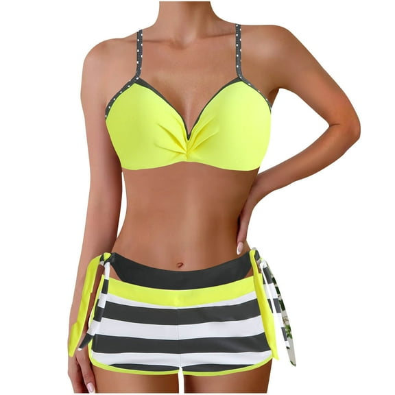 Summer Swimwear,Womens High Waisted Bikini Sets Drawstring Tummy Control Swimsuits Crisscross Tie Back Bathing Suit