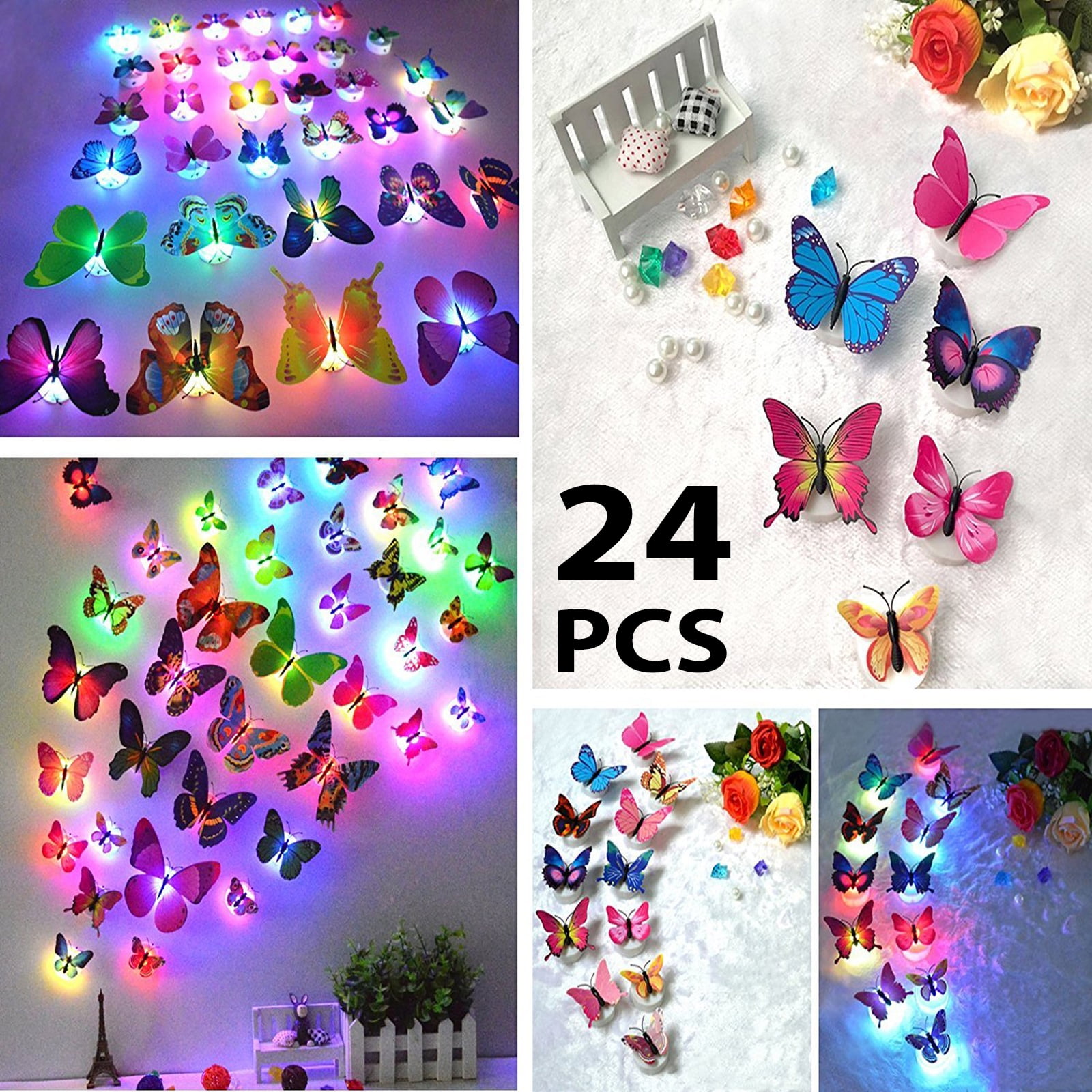 Glow in The Dark Butterfly-Butterfly Decor Sticker for Ceiling-Adhesive 6pcs 3D Glowing Butterfly for Wall Decoration for Kids Baby Bedroom Rooms（Yellow） 