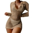 thumbnail image 1 of Kmbangi Robe de Plage en Tricot Ajouré pour Femmes, Manches Longues, Col à Revers, Maillot de Bain, 1 of 5