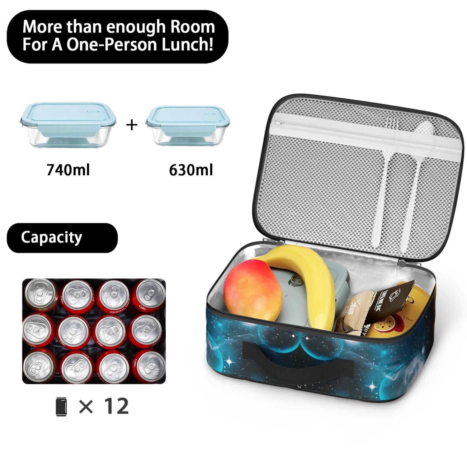 Space-themed Lunch Bag, Insulated Lunch Box with Cute Astronaut, Galaxy, Nebula, Rocket, and Starry Night Designs – Durable, Lightweight Lunch Tote for School, Travel, and Picnic