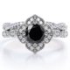thumbnail image 1 of Anillo Nupcial JeenMata con Diseño Floral Milgrain Art Deco 1,5 Quilates en Pavé Cruzado de Moissanita y Diamantes Negros en Plata con Baño de Oro Blanco de 18 K, 1 of 6