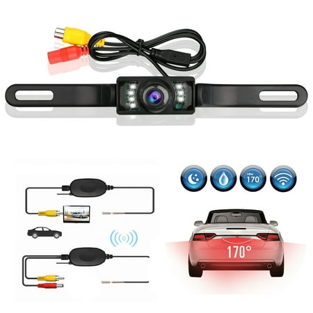 Wireless Automobile Rear View Reversing Camera with Transmitter Receiver IP67-IP68 Waterproof 2.4G 12V 7 IR Night Vision Parking Cam Camera 170 Degree Angle Universial for Cars SUV Pickups Trucks Camp