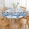 thumbnail image 3 of Blue Chevron Geometric Boho Pattern Round Fitted Tablecloth with Elastic Edge,Dining Table Cover Waterproof,Outdoor Round Tablecloth for Camping,Dining,Indoor and Outdoor, 3 of 7
