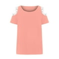 thumbnail image 6 of under $5 JINMGG Womens Tops,Cold Shoulder Tops for Women Round-Neck Fashion Casual Summer Shirts Cute Lace Blouses T-Shirt Top Pink XL, 6 of 7