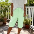 thumbnail image 4 of Endives Womens Linen Pants Striped Print Elastic High Waisted Casual Beach Shorts Cropped Pant With Pockets, 4 of 7