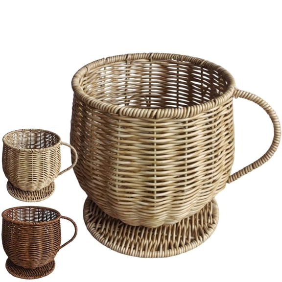 Wicker Coffee Cup Shape Storage Basket,Faux Rattan,Ventilated Storage Solution,Water Hyacinth Storage Baskets with Built-in Handles,  Large Wicker Baskets for Storage & Organizing,Natural