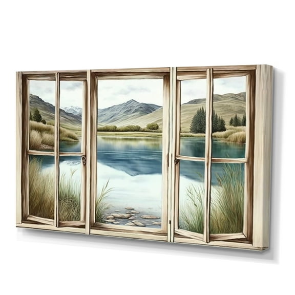 Designart Window View To Lake Canvas Wall Art