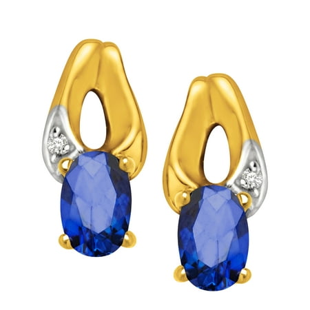 3/4 ct Created Sapphire Drop Earrings with Diamonds in 10kt Gold