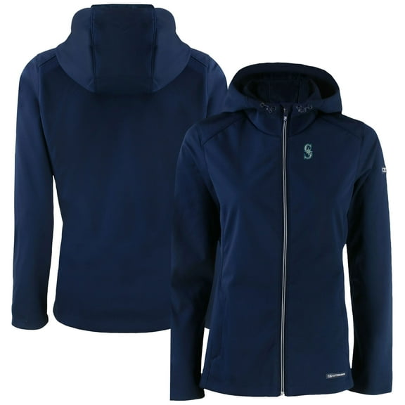 Women's Cutter & Buck  Navy Seattle Mariners Evoke Eco Softshell Recycled Full-Zip Jacket