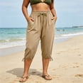 thumbnail image 6 of Ltctricy Plus Size Capri Pants for Women Drawstring Casual Loose Lounge Trousers Elastic Waist Cropped Pants with Pockets 1X-5X, 6 of 7