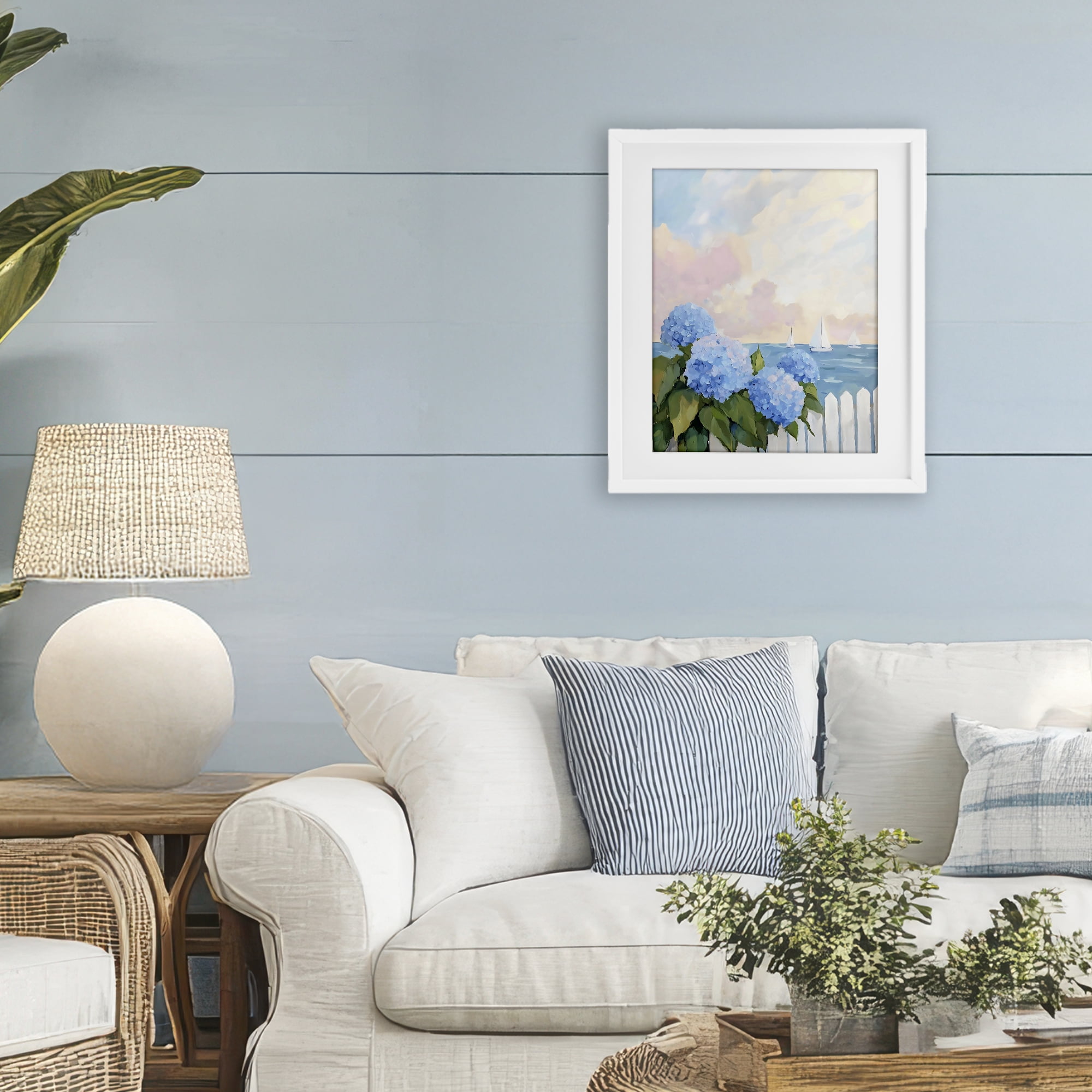 Stupell Industries Hydrangeas By The Sea White Framed Print Under Glass, design by Creative Studio