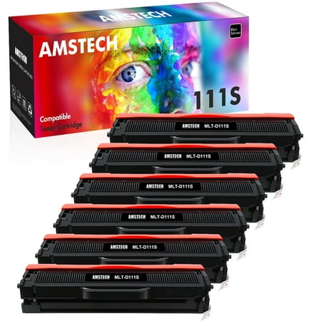 Amstech 6-Pack Compatible Toner with Chip for Samsung MLT-D111S 111S, Xpress SL-M2020 M2020W M2022 M2022W M2024 M2070 M2070W M2070F M2070FW M2026W Black