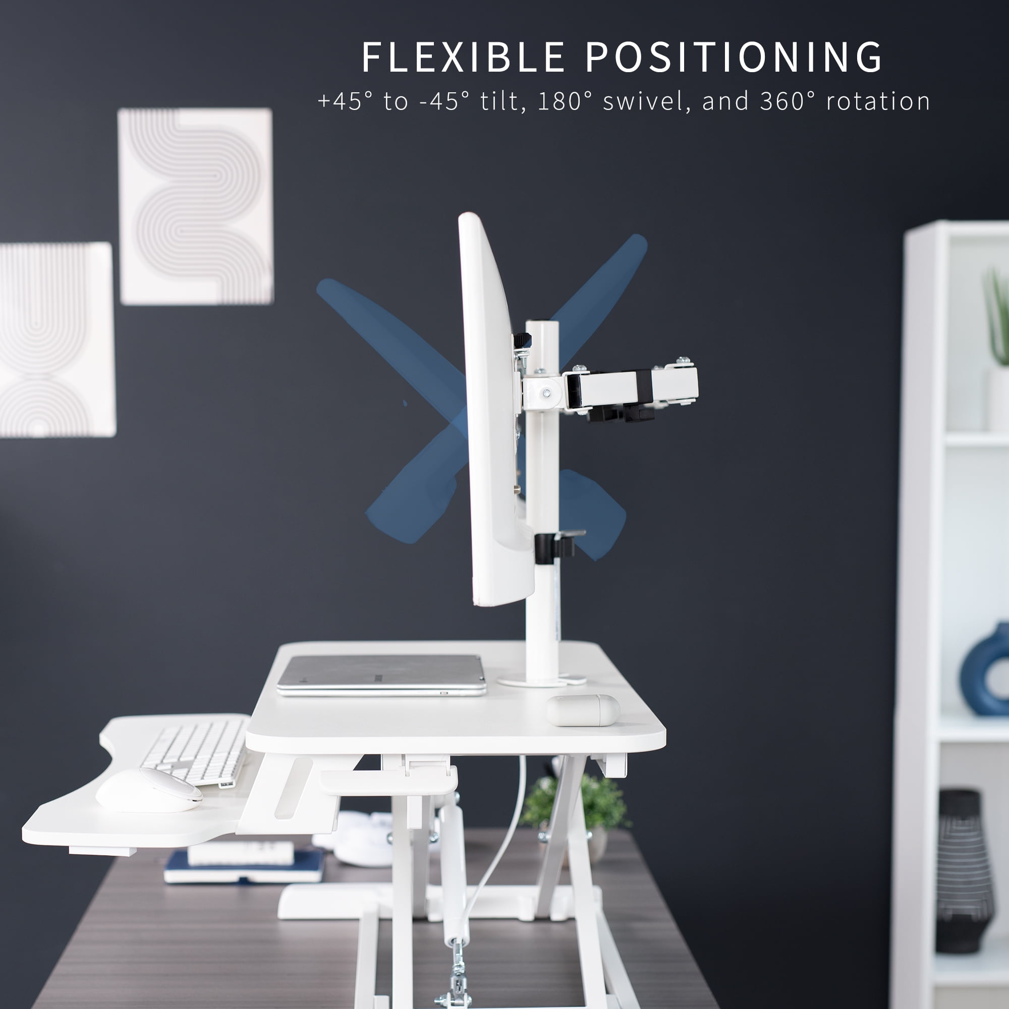 VIVO White 32" Standing Desk Riser with Adjustable Dual 13" to 30" Monitor Mount