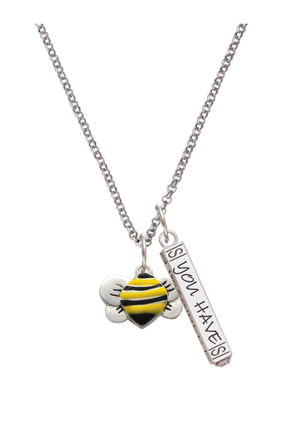 Silvertone Large Enamel Bumble Bee Silvertone Live the Life You Have Imagined Bar Charm Necklace, 23"