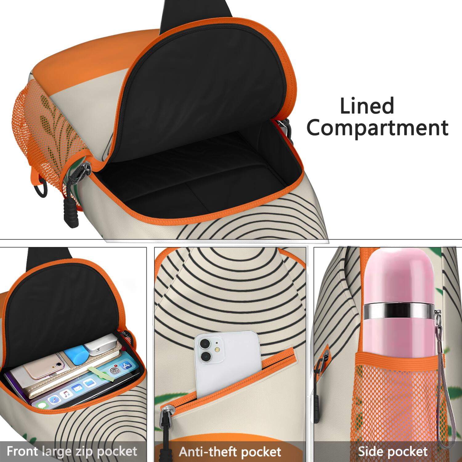 Abstract Print Crossbody Sling Bag Anti-Theft Travel Chest Backpack for Hiking, Biking & Commuting Spacious & Durable Boho Chic Bag