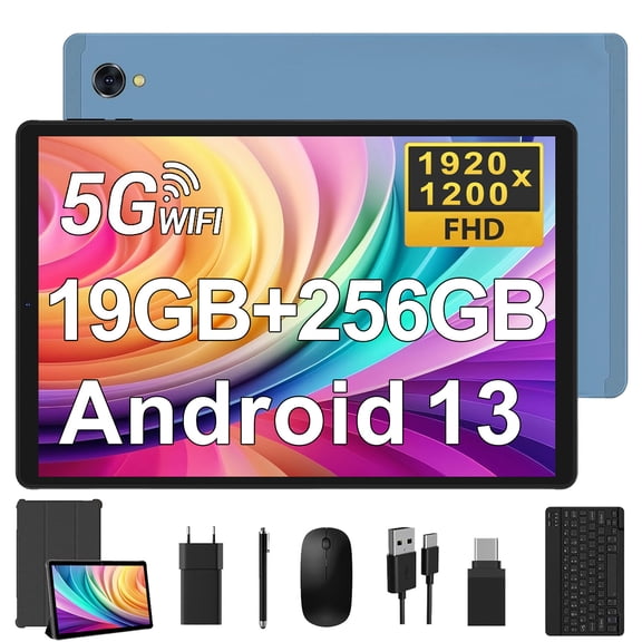 Tablet 10.36 inch, 19(8 11)GB RAM 256GB Storage, Octa-Core, Android 13.0, 8000mAh, 1920*1200, Type C, 5GHz WiFi/Bluetooth5.0, Keyboard/Mouse/Tablet Cover Include, Blue