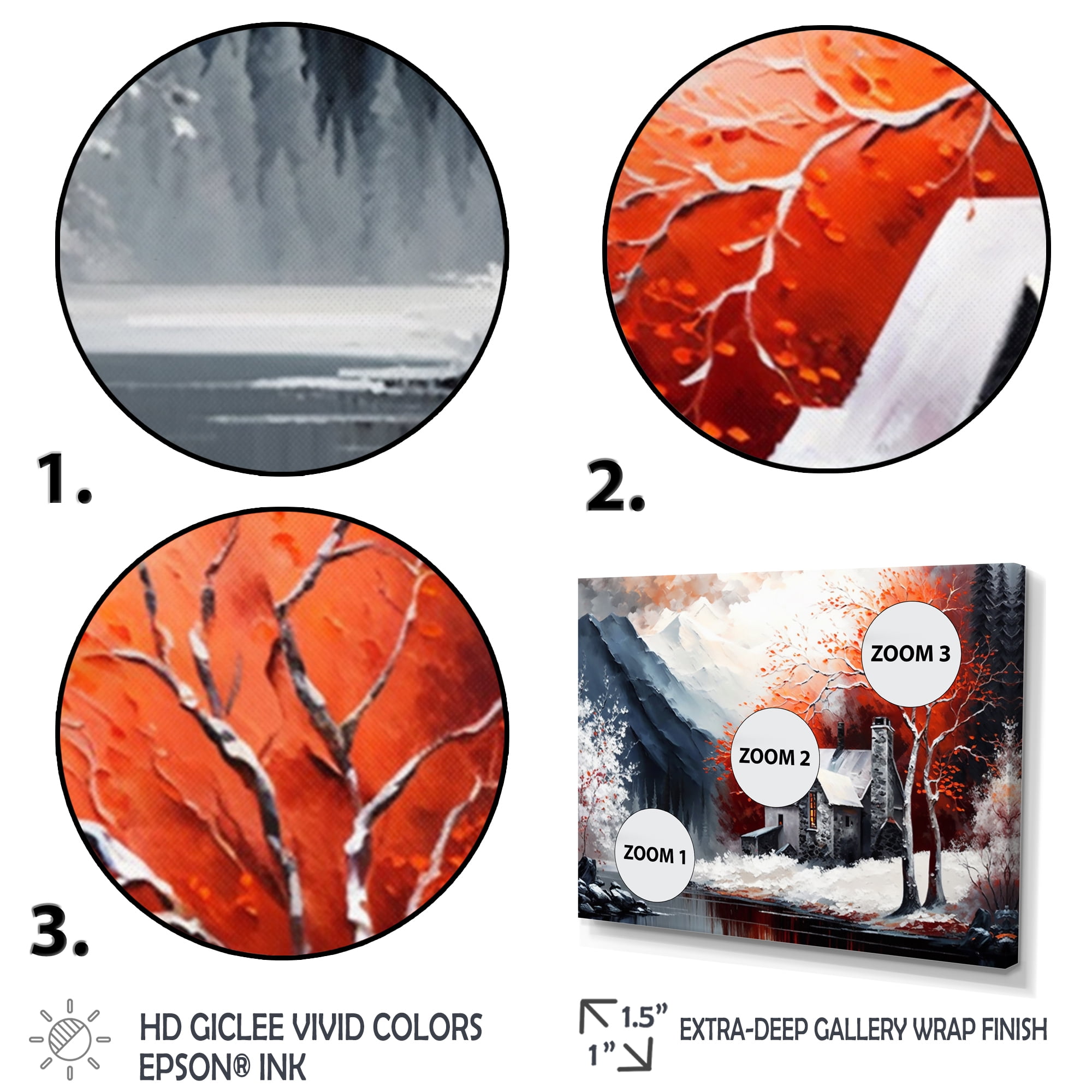 Designart Monochrome Orange Cottage In Winter X Canvas Wall Art