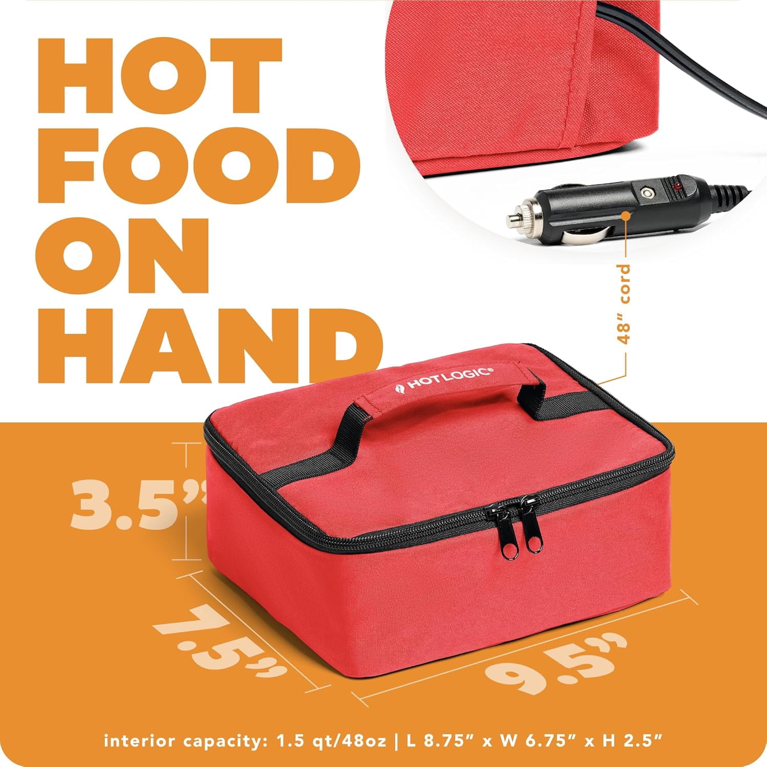 Hot Logic Food Warming Tote Lunch Bag 12V, Red