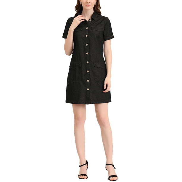black denim belted dress Western Black Denim Belted Dress Thomas and Rye