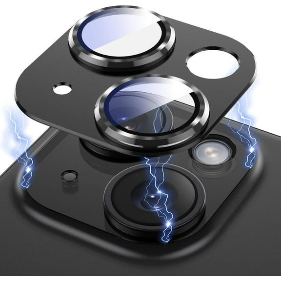 2023 Camera Lens Protector iPhone 15/ iPhone 15 Plus, Upgraded 3D Metal Anti-Scratch Camera Cover with 9H Tempered Glass Screen Protector, Camera Lens Cover Film Strong Adsorption -Black