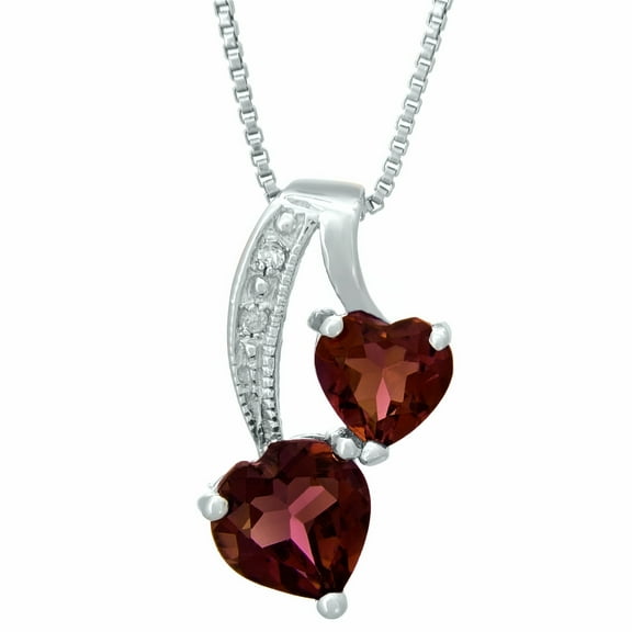 1.30 Ct Heart Red Garnet Diamond Sterling Silver Pendant 18" Chain