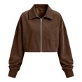 thumbnail image 2 of AloohaidyvioNo Boundaries Womens Cropped Jackets Trendy Lightweight Fall Long Sleeve Lapel Corduroy Zip Up Jacket with Pockets, 2 of 6
