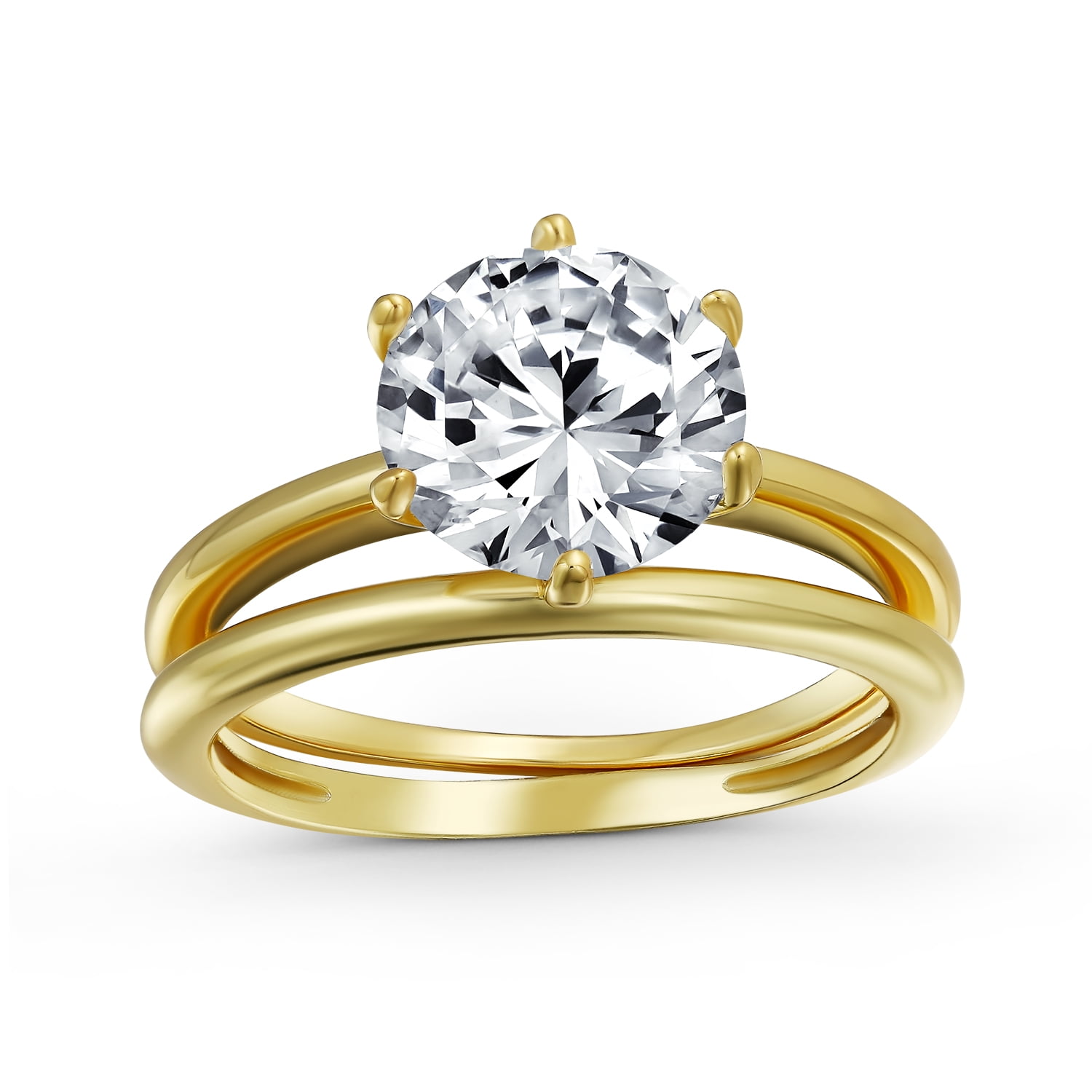 TVS-JEWELS Solitaire Band Ring with Simulated Diamond 14k Gold Plated 925 Sterling Silver 