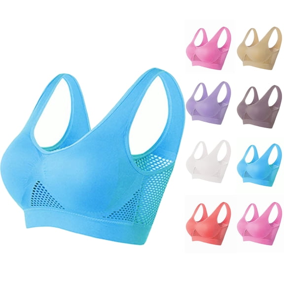 Sports Bras for Women Plus Size Seamless Wirefree Yoga Bra with Removable Pads Sky Blue S-6XL