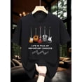thumbnail image 1 of Camiseta con gráfico de guitarra para hombre - Estampado "La vida está llena de decisiones importantes", cuello redondo informal, manga corta, mezcla de algodón negro, ideal para actividades al aire l, 1 of 6