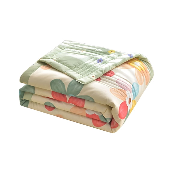 AUQ Washed Cotton Quilt for Queen Bed, Lightweight Summer Bedspread, Soft Floral Coverlet for All Seasons, Breathable Microfiber Alternative for Air Conditioning, Modern Begonia Pattern 150x200cm