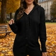 thumbnail image 4 of Hooded Cardigan for Women Button Down Ribbed Knit Tops Trendy V Neck Outfit Black XL, 4 of 7