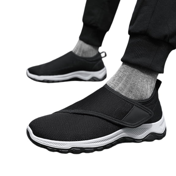 NexTorq Men's Breathable Mesh Walking Shoes Adjustable Strap Slip On Non-Slip Lightweight Casual Sneakers for Daily Wear Black 39