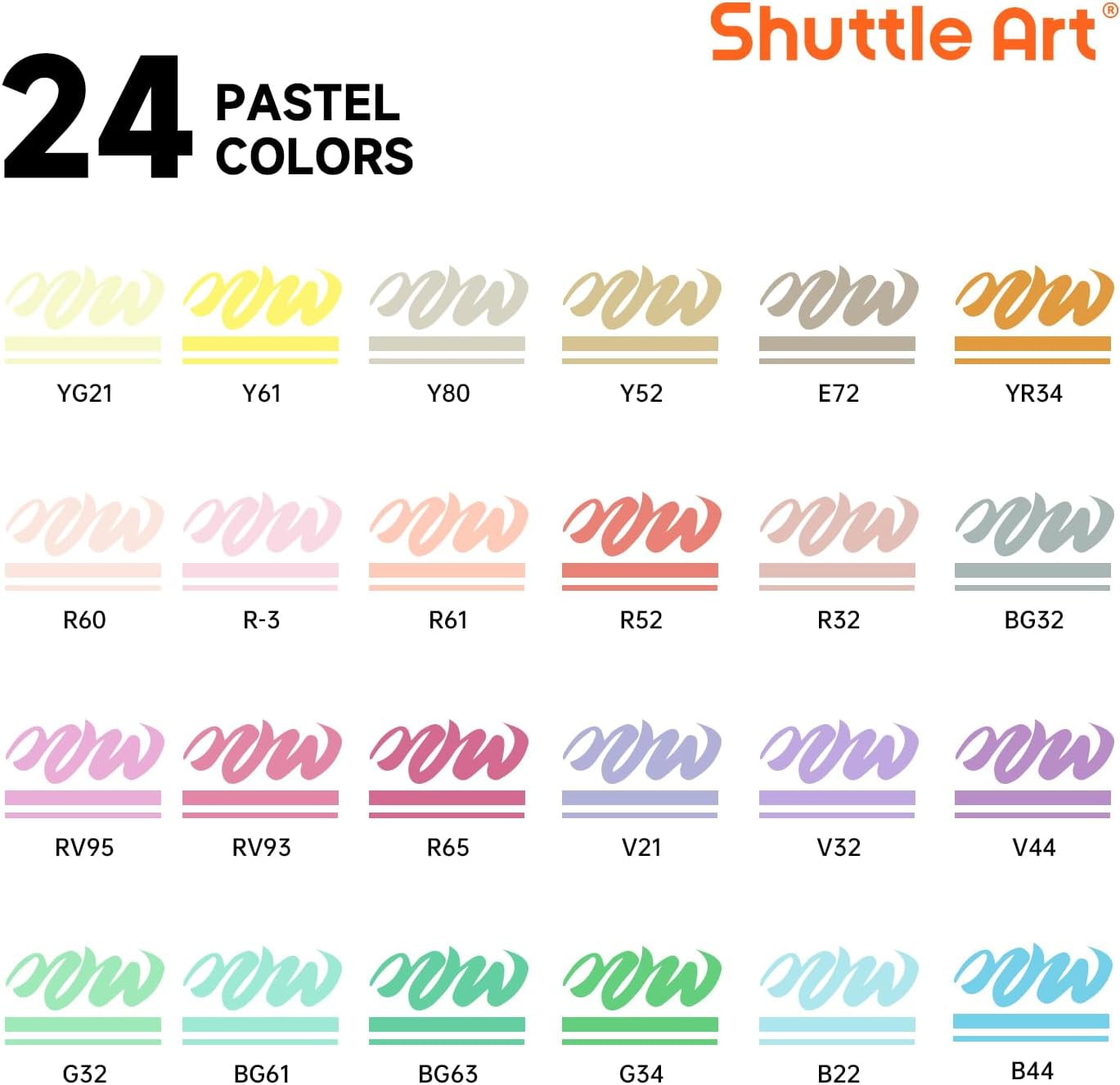 Shuttle Art Automatic Ink Control Acrylic Paint Markers, 24 Pastel Colors Brush Tip Acrylic Paint Pens for Rock Painting, Ceramic, Wood, Canvas, Glass, Stone, Fabric, Card Making