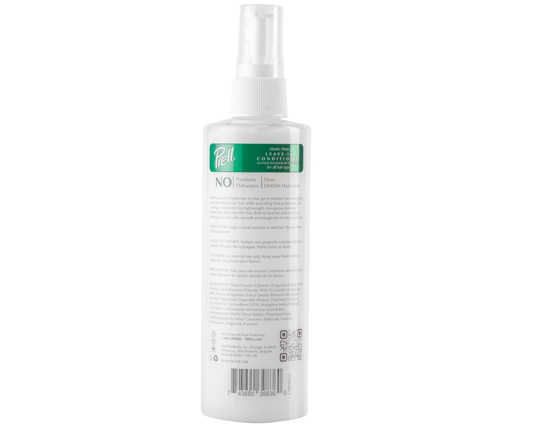Prell Classic Clean Leave-in Conditioner, Detangles and Nourishes Heat Protection 8 fl. oz for All hair Types. - 6 Pack