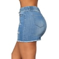 thumbnail image 2 of Herrnalise Women's Basic Versatile Stretchy Flared Casual Mini Skater Skirt Women Elastic High Waist Pockets Skinny Denim Hole Mini Short Pencil Skirt, 2 of 8