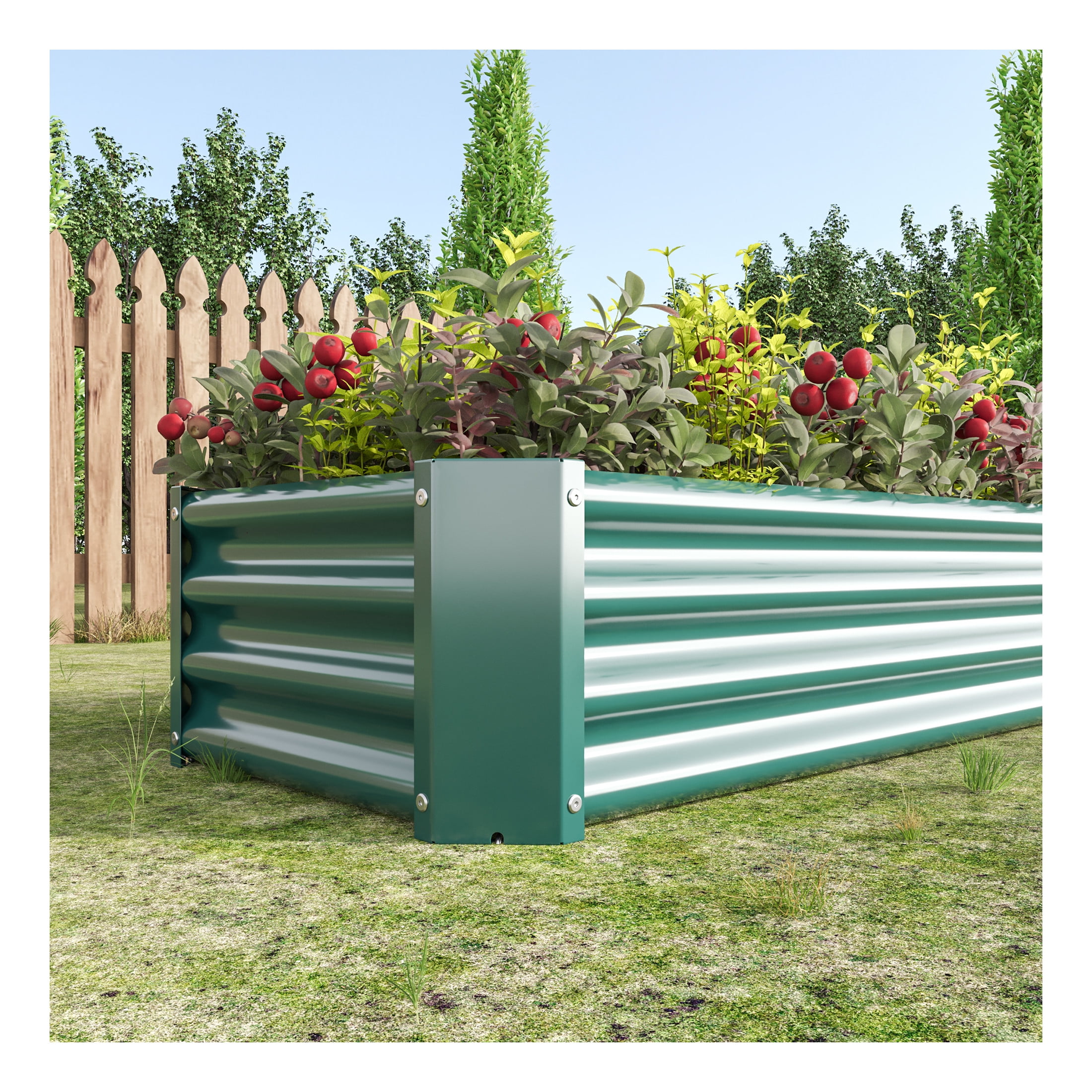 Elio Outdoor Metal 4×2×x1ft Raised Garden Bed, 4FT Planter Box, Rust-Resistant, Open Bottom, Sturdy Design for Vegetables, Flowers, Herbs, Silver