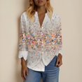 thumbnail image 3 of Floral Linen Shirt for Women Spring Summer Boho Front Button Down Tops Vintage Casual Long Sleeve Oversized Tees Top, 3 of 6