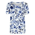 thumbnail image 6 of Floral Print Tops for Womens，Summer Womens Scooped Neck Tees Short Sleeve Shirts Loose Fitted Tunics Blouses Ultra Soft Textured Tops Lounge Breathable T-Shirts Running Cycling Workout Outfits, 6 of 6