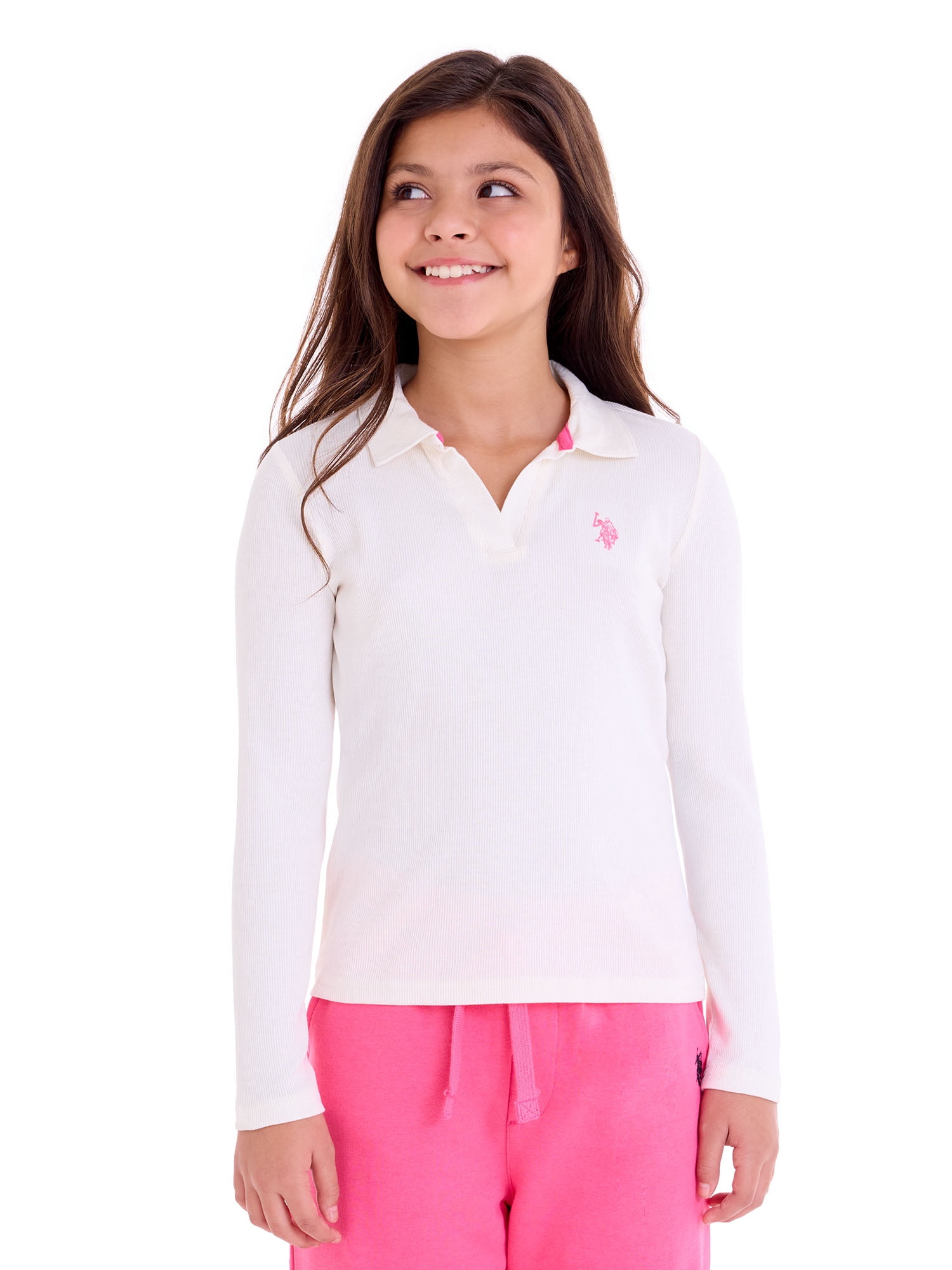 U.S. Polo Assn. Girls Long Sleeve Collared Top, Sizes 4-18