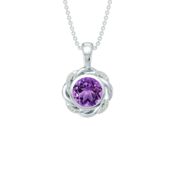 Angara Natural 1.15 Ct Amethyst and 0.04 Ct Diamond (Color-I-J) Twisted Rope Pendant Necklace For Women in 14K White Gold | February Birthstone, Birthday, Wedding, Holiday Jewelry Gift for Women