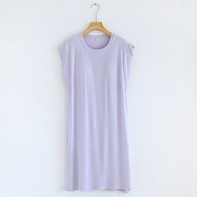 Chemises de Nuit pour Femmes Blouse Unie Décontractée Mode Col Rond Régulière Sans Manches Vêtements de Nuit Chemises de Sommeil