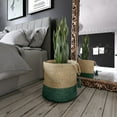 thumbnail image 2 of LR Home Woven Round Jute 19" Storage Basket with Handles, Green Stripe, 2 of 7
