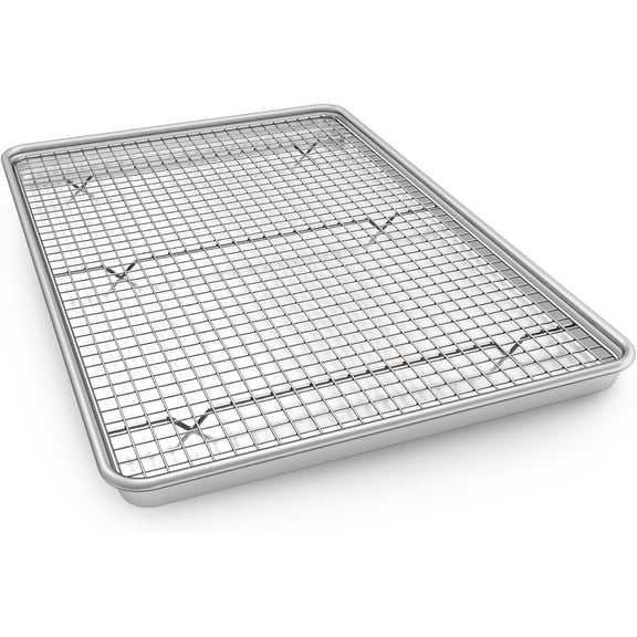 Half Sheet Pans with Rack Set, 18 Inch Commercial Quality Baking Sheet Pan Set, Natural Aluminum Cookie Sheet, Warp Resistant Nonstick Thick Cookie Tray Pans for Baking, Roasting