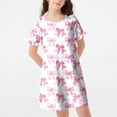 thumbnail image 2 of Riecok Girls Summer Dresses 3-12 Years Old Crewneck Ruffle Short Sleeve Mini Dress Bow Print Trendy Vacation Clothes, 2 of 5